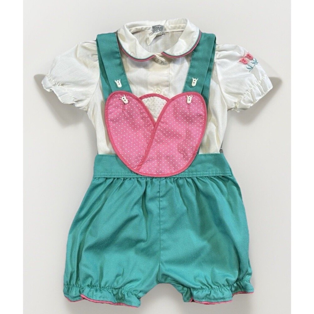 VTG Rosebud Duds Bunny Heart Romper Girls 2T Made in USA